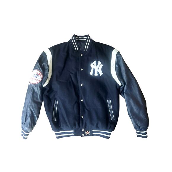 Vintage 1990s New York Yankees Reversible Varsity Jacket by JH Design –Sz Medium - Picture 1 of 16